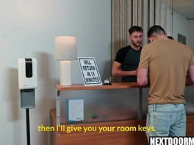 Two gay guys hook up in a hotel room, indulging in steamy sex. The jock blows the other guy before they engage in bareback anal, culminating in a satisfying finish.
