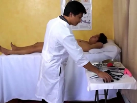 Kinky medical fetish comes alive with Asian twinks Vahn and Rave. Their bareback passion unfolds as they explore exam table sex, sterile surroundings heightening their raw desire. Sensual exams lead to intense, explosive climax.